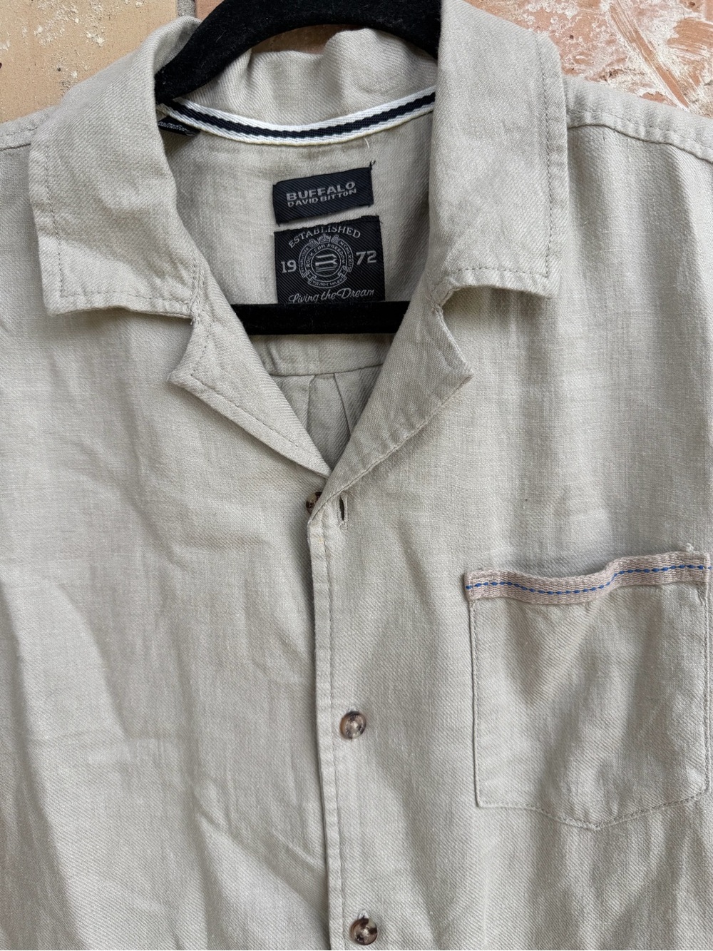 Buffalo by David Bitton Casual Short-Sleeve Button-Down Cream linen blend Shirt
